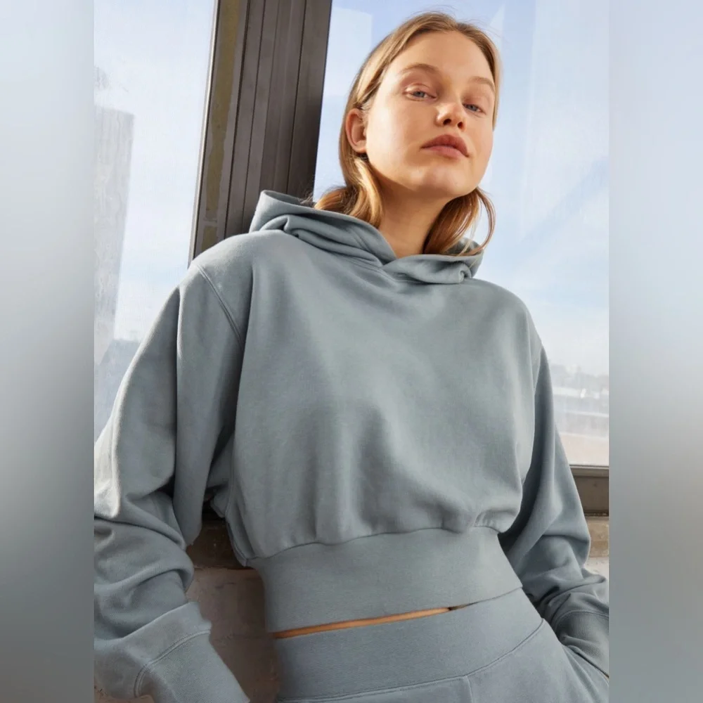 Aritzia TNA Cozy AF Fleece Perfect Shrunken Cropped Hoodie in Plum Purple - Picture 10 of 12